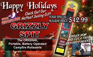 The Grizzly Spit Portable Campfire Rotisserie with Free Basting Fingers